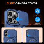 iPhone 15 Pro Case Magnetic Case Ring Kickstand Slide Camera Cover TPU PC Hybrid Phone Shell - Blue