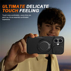 iPhone 17 Case Magnetic Case Ring Kickstand Slide Camera Cover TPU PC Hybrid Phone Shell - Black