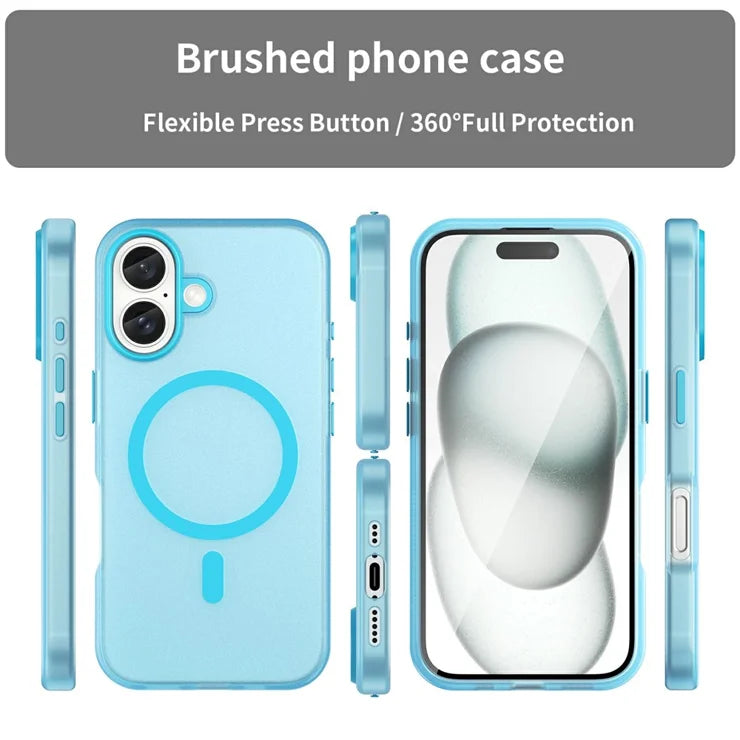 iPhone 16 Case Compatible with MagSafe TPU + PC Slim Matte Translucent Phone Cover - Blue