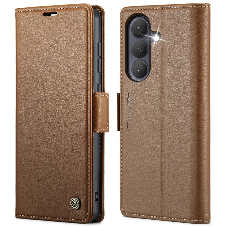 CASEME For Samsung Galaxy S26+ Case  023 Series RFID Blocking Glossy Stand Phone Cover - Brown