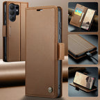 CASEME For Samsung Galaxy S26 Ultra Case 023 Series RFID Blocking Glossy Stand Phone Cover - Brown