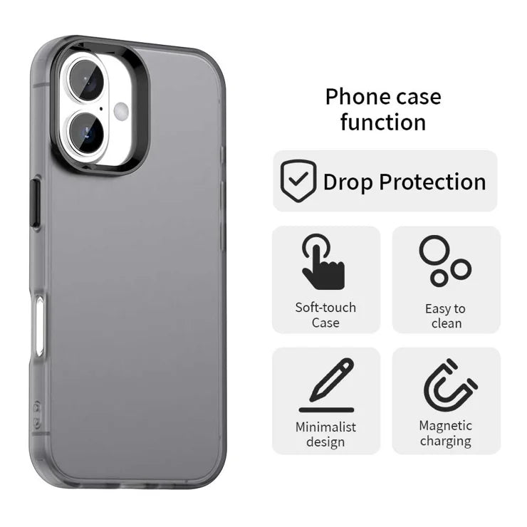 iPhone 16 Case PC+TPU+PET Matte Anti-Drop Phone Back Cover - Black