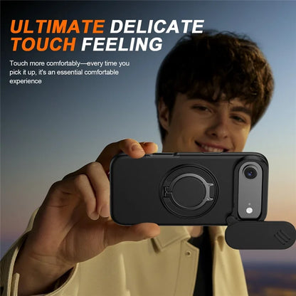 iPhone Air Magnetic Case Ring Kickstand Slide Camera Cover TPU PC Hybrid Phone Shell - Black