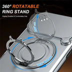 iPhone 17 Pro Magnetic Case Ring Kickstand Slide Camera Cover TPU PC Hybrid Phone Shell - Grey