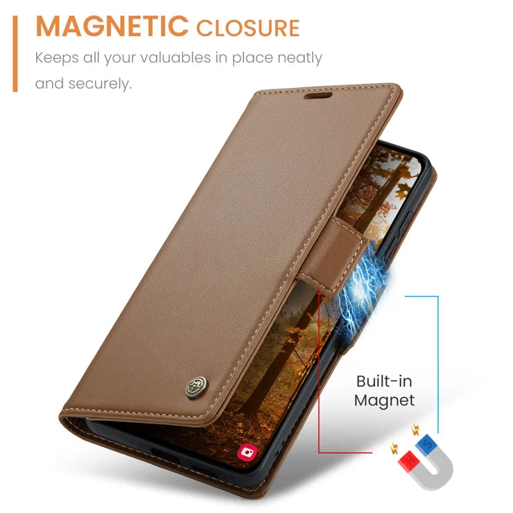 CASEME For Samsung Galaxy S26+ Case 023 Series RFID Blocking Glossy Stand Phone Cover - Brown