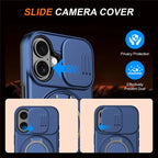 iPhone 17 Case Magnetic Case Ring Kickstand Slide Camera Cover TPU PC Hybrid Phone Shell - Blue