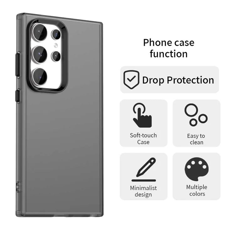 Samsung Galaxy S23 Ultra Case PC+TPU+PET Matte Anti-Drop Phone Back Cover - Black