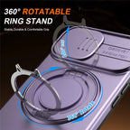 iPhone 15 Case Magnetic Case Ring Kickstand Slide Camera Cover TPU PC Hybrid Phone Shell - Purple
