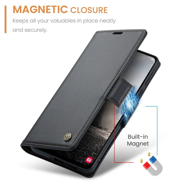 CASEME For Samsung Galaxy A56 5G Leather Case 023 RFID Blocking 3 Card Slot Mobile Cover - Black