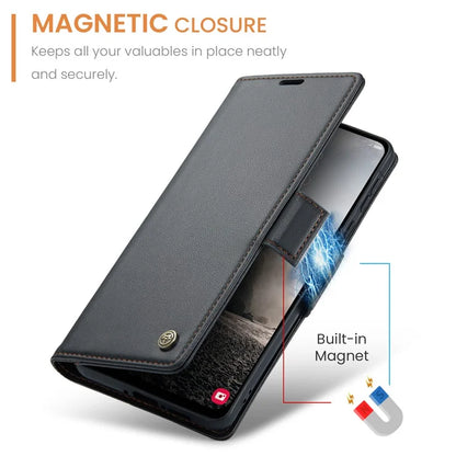 CASEME For Samsung Galaxy A56 5G Leather Case  023 RFID Blocking 3 Card Slot Mobile Cover - Black