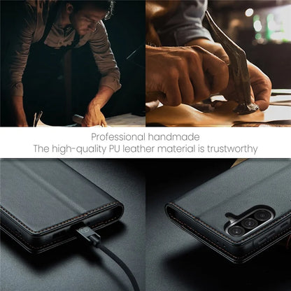 CASEME For Samsung Galaxy A56 5G Leather Case  023 RFID Blocking 3 Card Slot Mobile Cover - Black