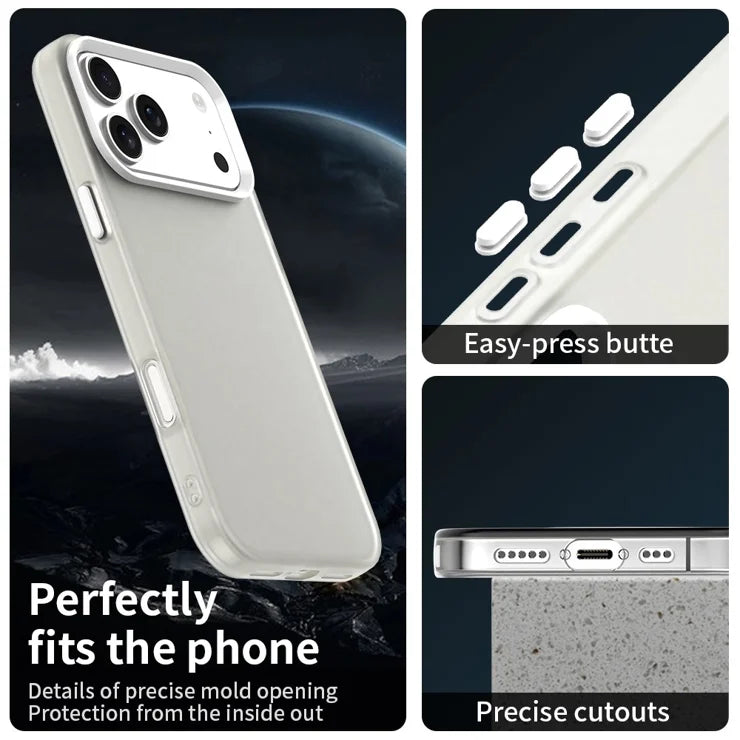 iPhone 17 Pro Max Case PC + TPU + PET Matte Anti-Drop Phone Back Cover - White