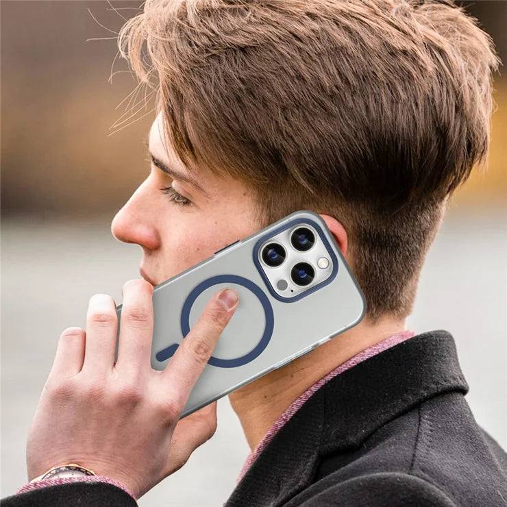 Magnetic Case for iPhone 14 Pro Max Compatible with MagSafe Translucent Matte Back Cover - Dark Blue