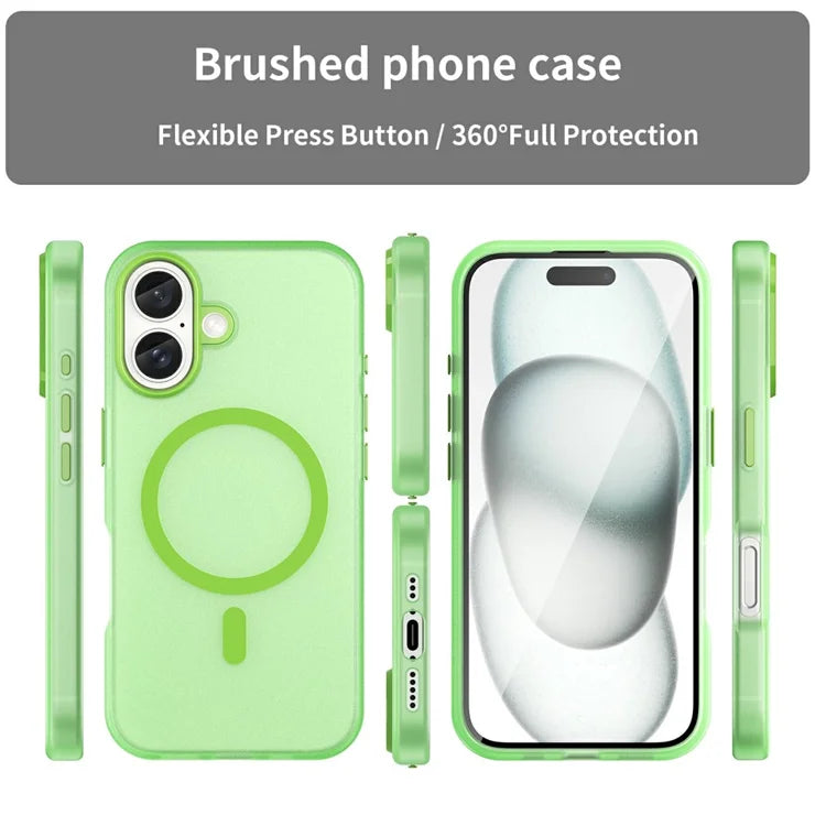 For iPhone 16 Case Compatible with MagSafe TPU + PC Slim Matte Translucent Phone Cover - Green