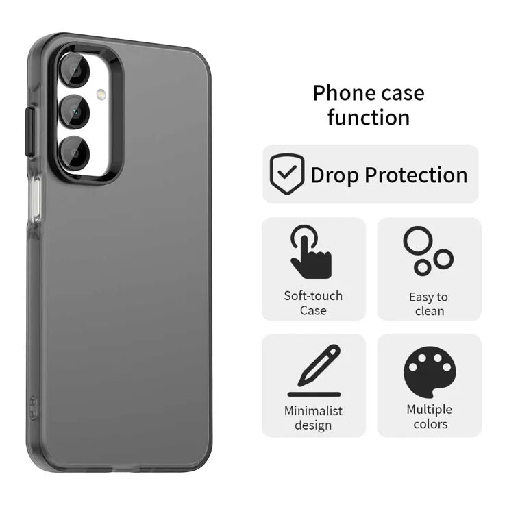 Samsung Galaxy A55 5G Case PC+TPU+PET Matte Anti-Drop Phone Back Cover - Black