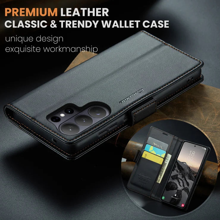 CASEME For Samsung Galaxy S26 Ultra Case 023 Series RFID Blocking Glossy Stand Phone Cover - Black