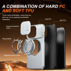 iPhone 15 Pro Case Magnetic Case Ring Kickstand Slide Camera Cover TPU PC Hybrid Phone Shell - Silver