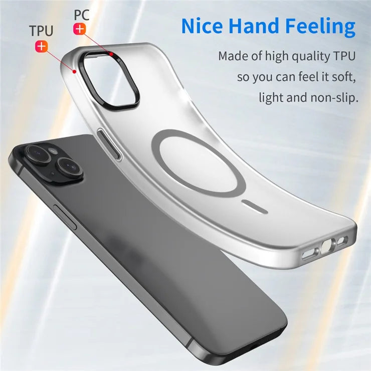 iPhone 15 Plus / 14 Plus Magnetic Case Translucent Matte Anti-Fingerprint Phone Cover - Black