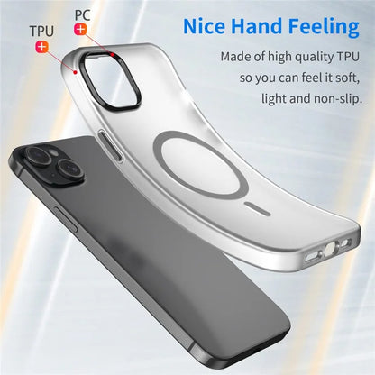 iPhone 15 Plus / 14 Plus Magnetic Case Translucent Matte Anti-Fingerprint Phone Cover - Black