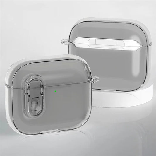 Til Apple AirPods 4 øretelefon beskyttelsesetui snap-switch iskrystal klar TPU+PC cover - Transparent grå