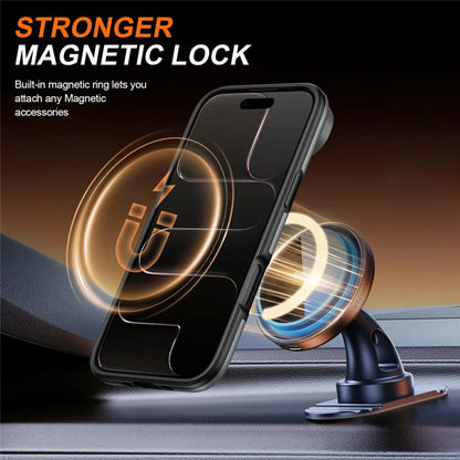 iPhone Air Magnetic Case Ring Kickstand Slide Camera Cover TPU PC Hybrid Phone Shell - Grey