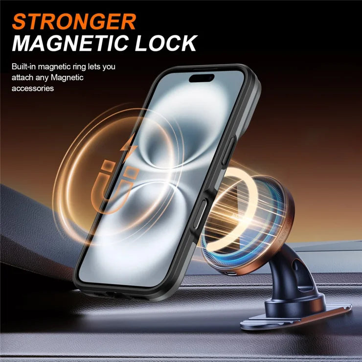 iPhone 17 Case Magnetic Case Ring Kickstand Slide Camera Cover TPU PC Hybrid Phone Shell - Grey