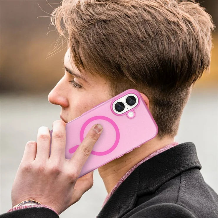 iPhone 16 Case Compatible with MagSafe TPU + PC Slim Matte Translucent Phone Cover - Pink