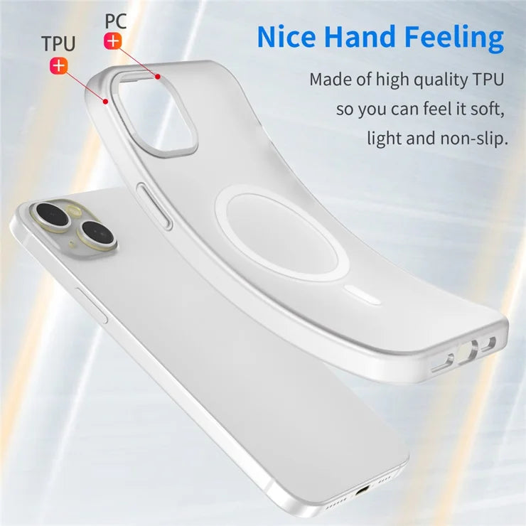 iPhone 15 Plus / 14 Plus Magnetic Case Translucent Matte Anti-Fingerprint Phone Cover - White