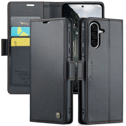 CASEME For Samsung Galaxy A56 5G Leather Case  023 RFID Blocking 3 Card Slot Mobile Cover - Black