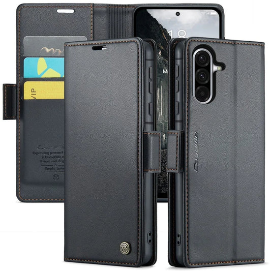 CASEME For Samsung Galaxy A56 5G Leather Case  023 RFID Blocking 3 Card Slot Mobile Cover - Black