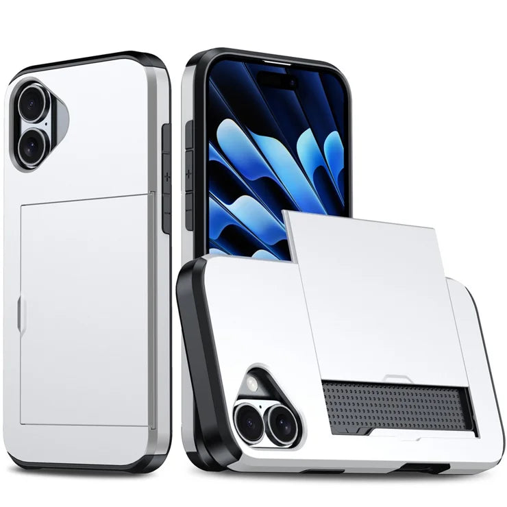 AMORUS For iPhone 17 Case with Sliding Card Holder PC TPU Phone Back Cover - Silver
