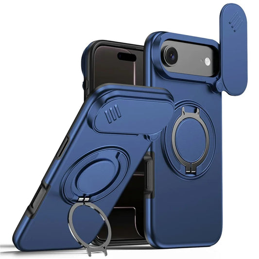 iPhone Air Magnetic Case Ring Kickstand Slide Camera Cover TPU PC Hybrid Phone Shell - Blue
