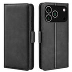 For iPhone 17 Pro Case Calf Texture Leather Wallet Phone Cover - Black