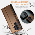 CASEME For Samsung Galaxy S26 Ultra Case 023 Series RFID Blocking Glossy Stand Phone Cover - Brown