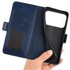 For iPhone 17 Pro Case Calf Texture Leather Wallet Phone Cover - Blue