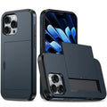 AMORUS For iPhone 16 Pro Case with Sliding Card Holder PC TPU Phone Back Cover - Navy Blue