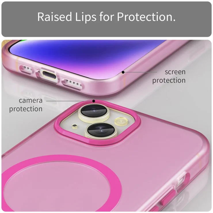 iPhone 14 Translucent Phone Case Matte Design Compatible with MagSafe Wireless Charging - Pink