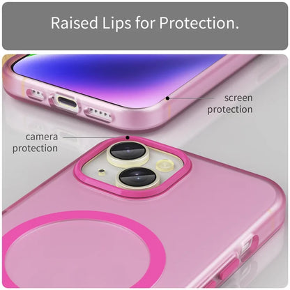 iPhone 14 Translucent Phone Case Matte Design Compatible with MagSafe Wireless Charging - Pink