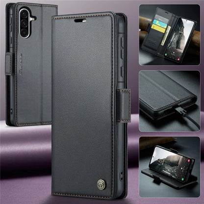 CASEME For Samsung Galaxy A56 5G Leather Case  023 RFID Blocking 3 Card Slot Mobile Cover - Black