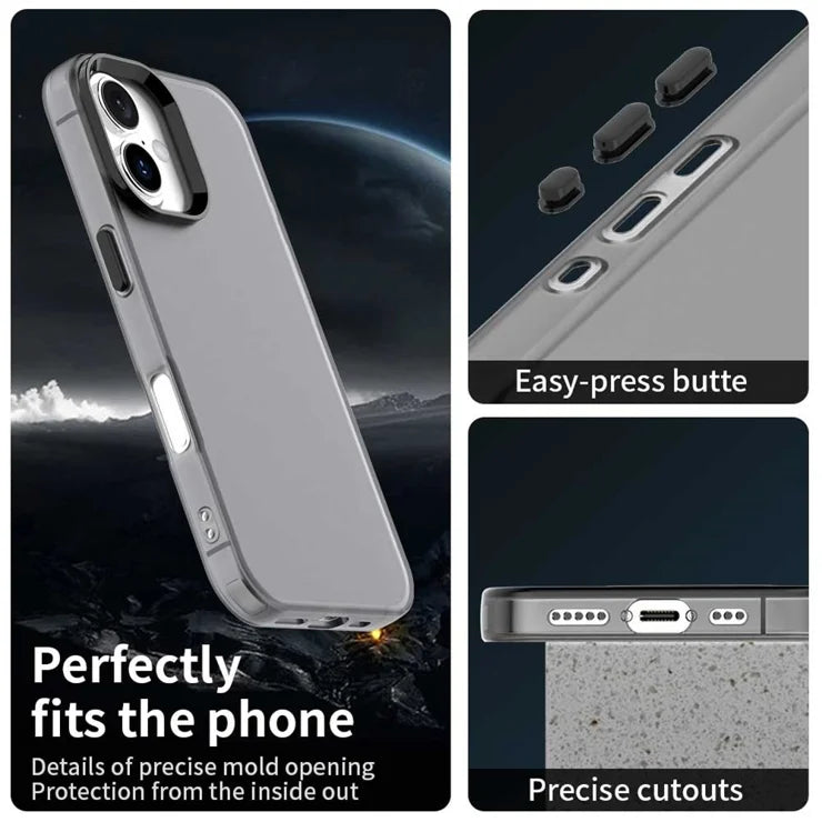 iPhone 16 Plus Case PC+TPU+PET Matte Anti-drop Phone Back Cover - Black