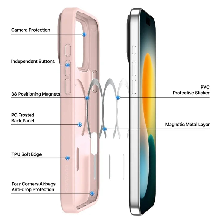 DUX DUCIS Yind Series For iPhone 17 Pro Case TPU + PC Matte Phone Cover Compatible with MagSafe - Light Pink