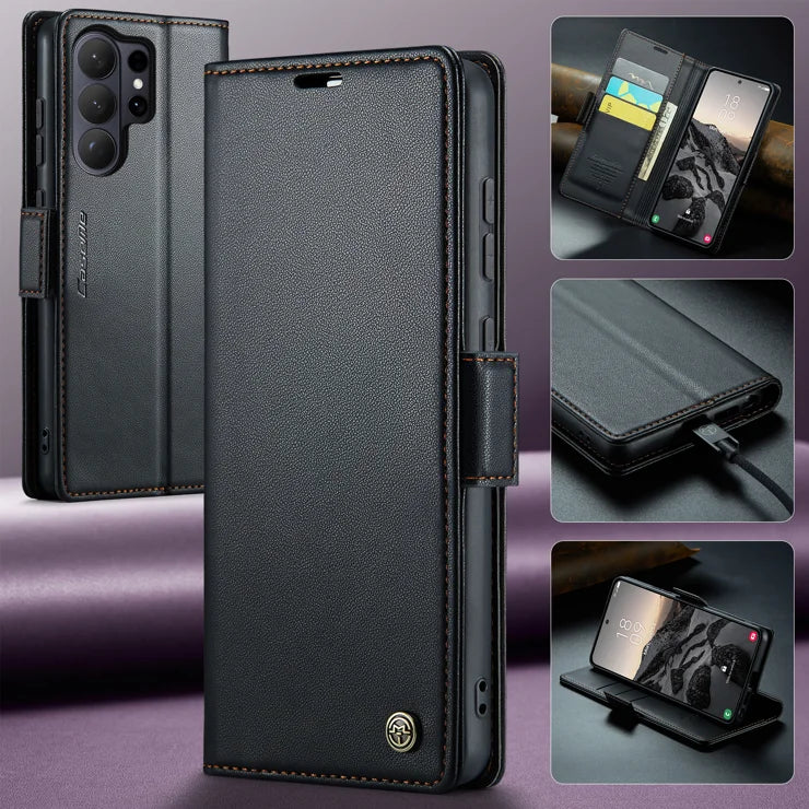 CASEME For Samsung Galaxy S26 Ultra Case 023 Series RFID Blocking Glossy Stand Phone Cover - Black