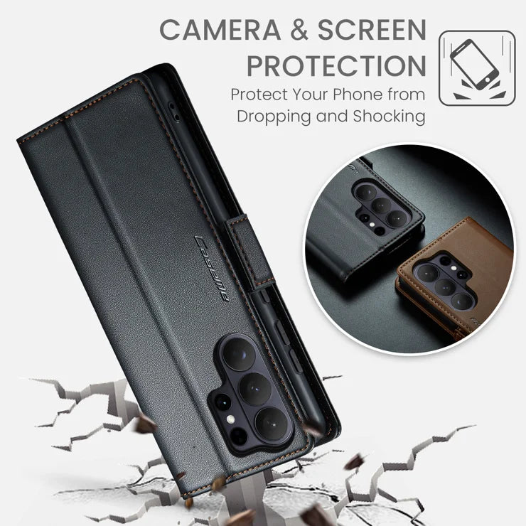 CASEME For Samsung Galaxy S26 Ultra Case 023 Series RFID Blocking Glossy Stand Phone Cover - Black