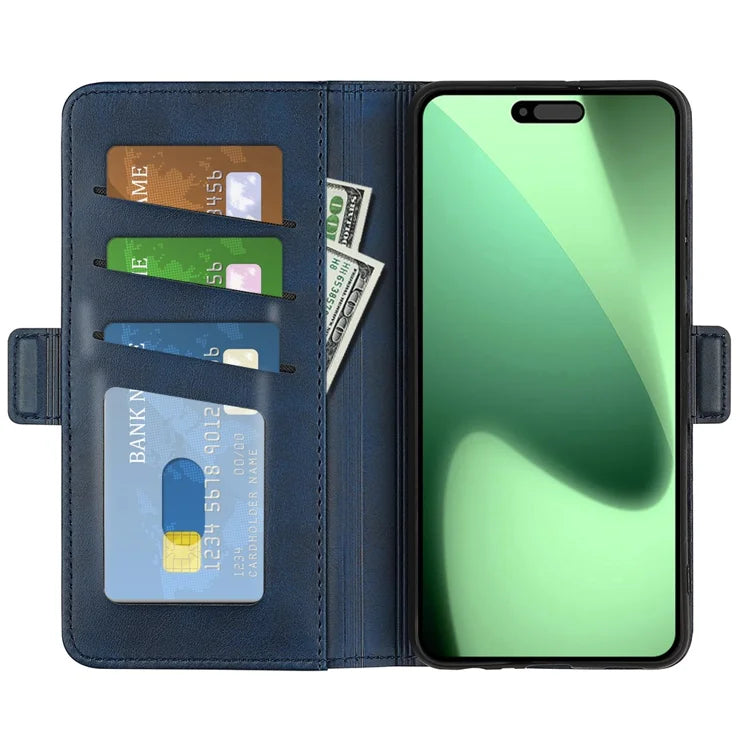 For iPhone 17 Pro Max Case Calf Texture Leather Wallet Phone Cover - Blue